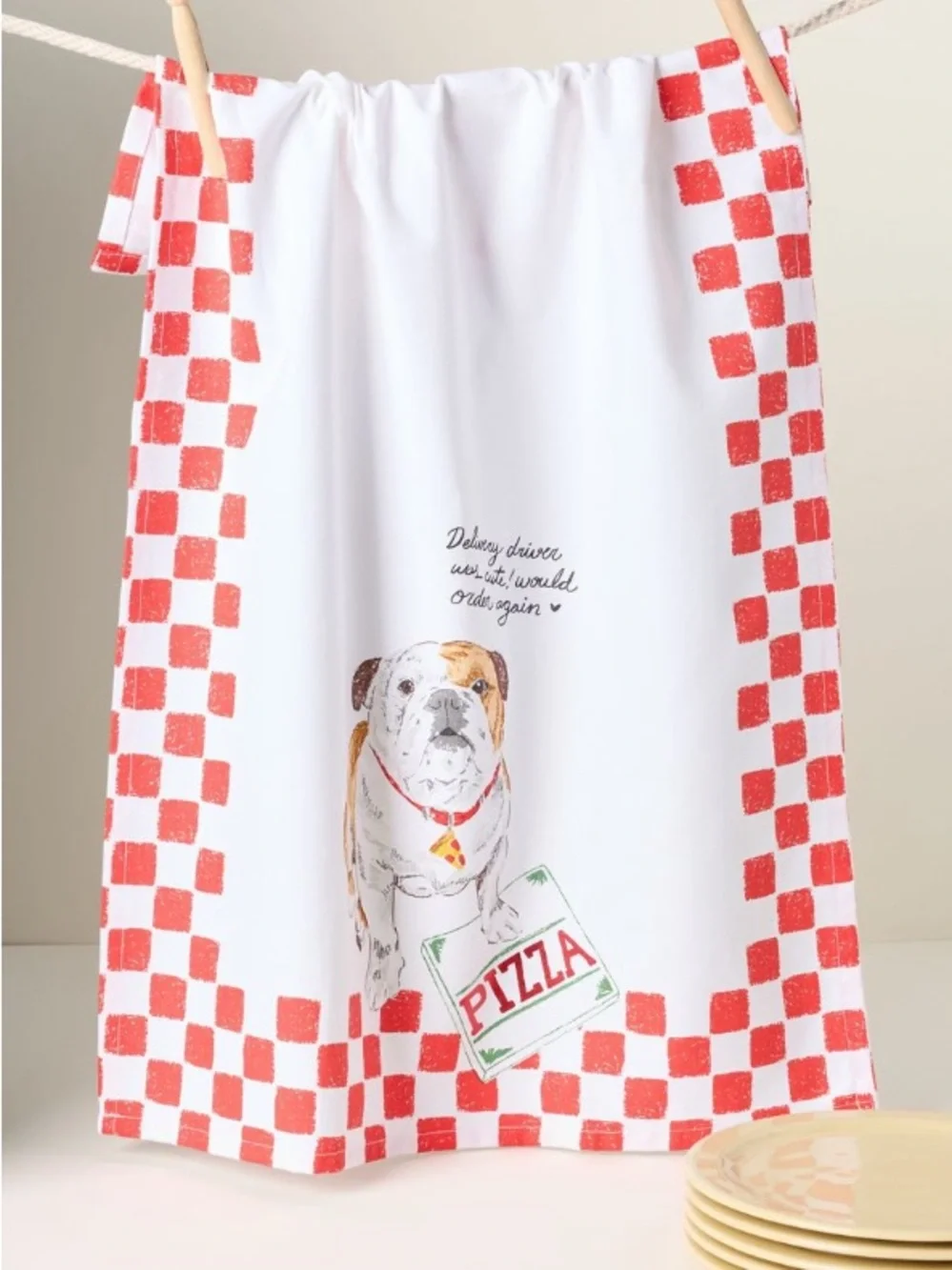 Anthropologie Dog Pizza Delivery Driver Dish Towel, NWT